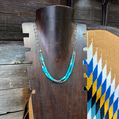 Kingman Turquoise & Pearls Necklace on Paperclip Chain
